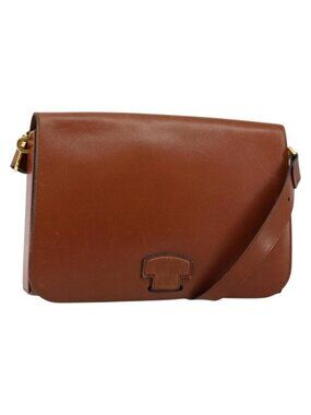 Authentic Christian Dior Shoulder Bag Leather Brown Gold